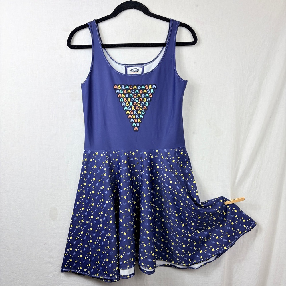 Language Ninjas Abracadabra Skater Dress Sz Medium‎ ASL Star Celestial Teacher
